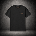 IL MATTO Everyday black tee with small antique-bronze chest wordmark — branded hero