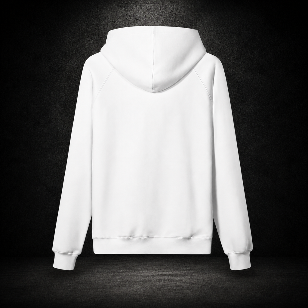 IL MATTO Everyday Hoodie White Silver blank back — branded backdrop