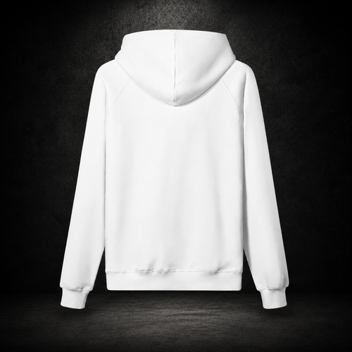 IL MATTO Everyday Hoodie White Silver blank back — branded backdrop