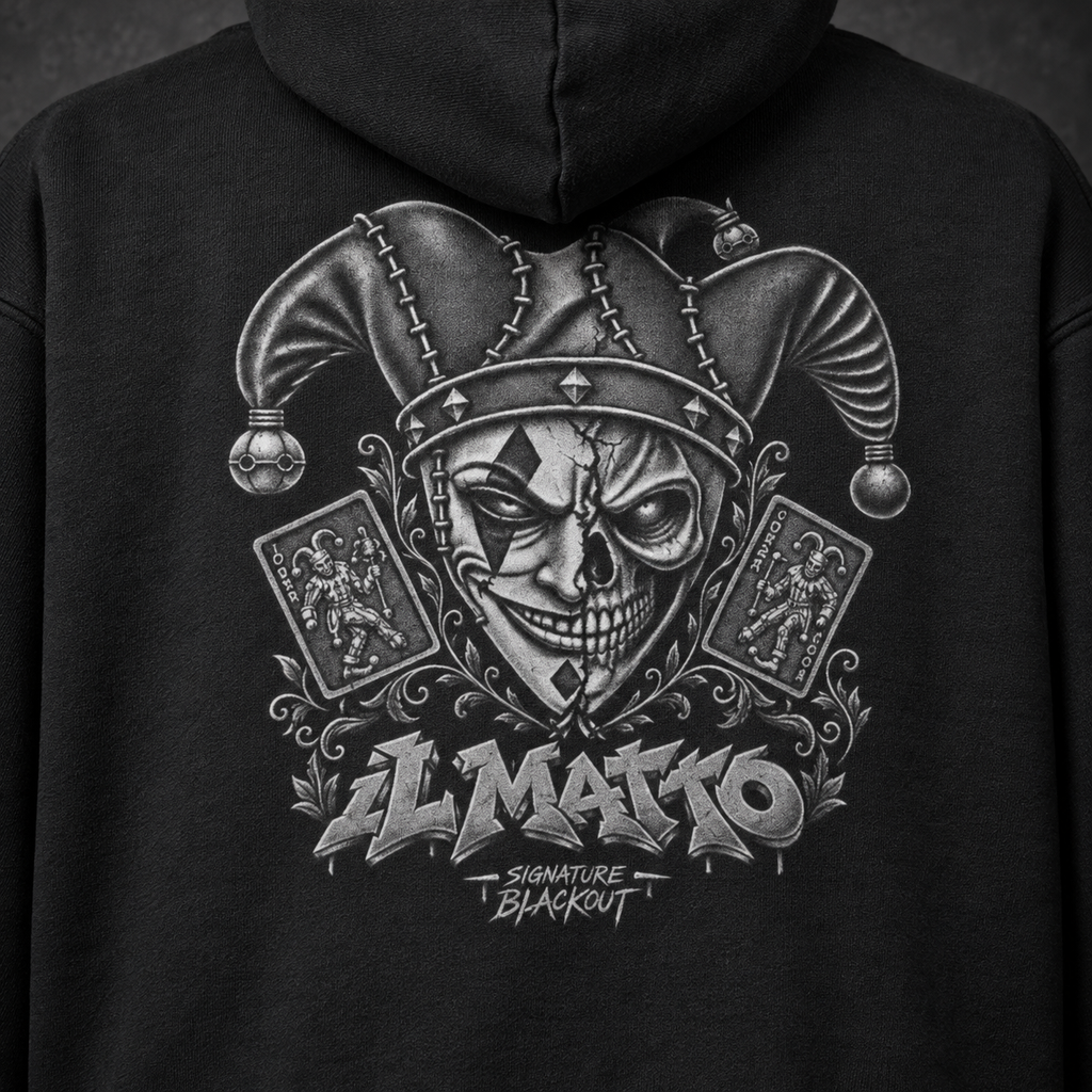 IL MATTO Signature BLACKOUT hoodie — back artwork close-up