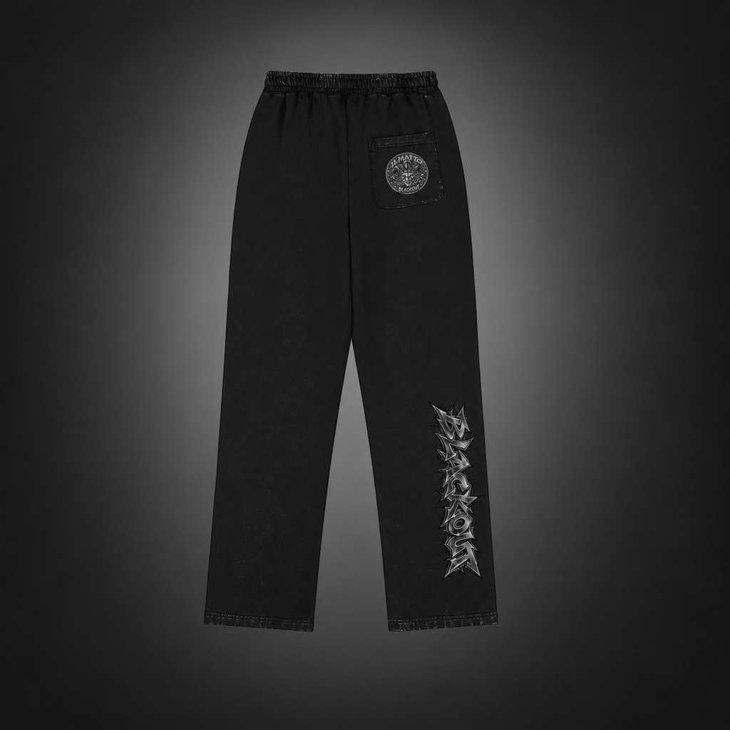 IL MATTO BLACKOUT 420 GSM faded-black sweatpants, rear on charcoal background