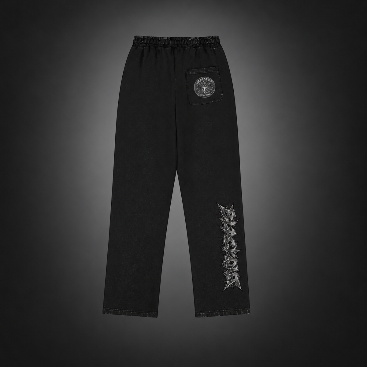 IL MATTO BLACKOUT 420 GSM faded-black sweatpants, rear on charcoal background