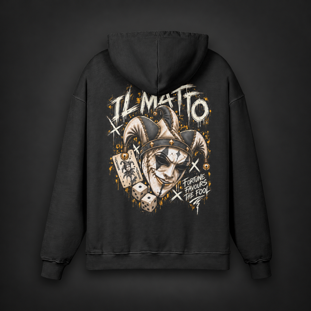 IL MATTO Premium Graffiti Hoodie — faded black back on charcoal studio background