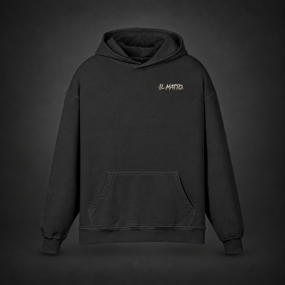 IL MATTO Premium Graffiti Hoodie — faded black front on charcoal studio background