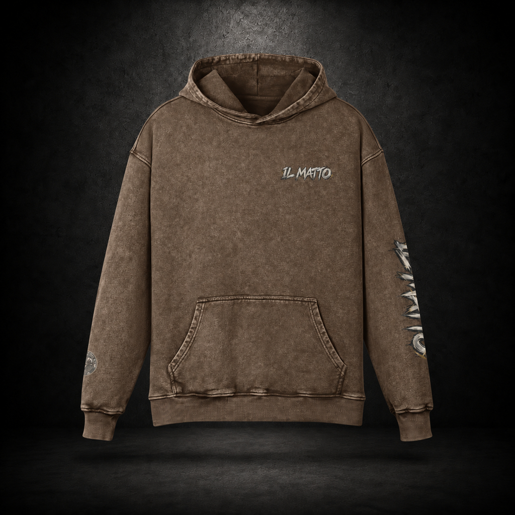 IL MATTO Premium Graffiti Faded Hoodie — brown front