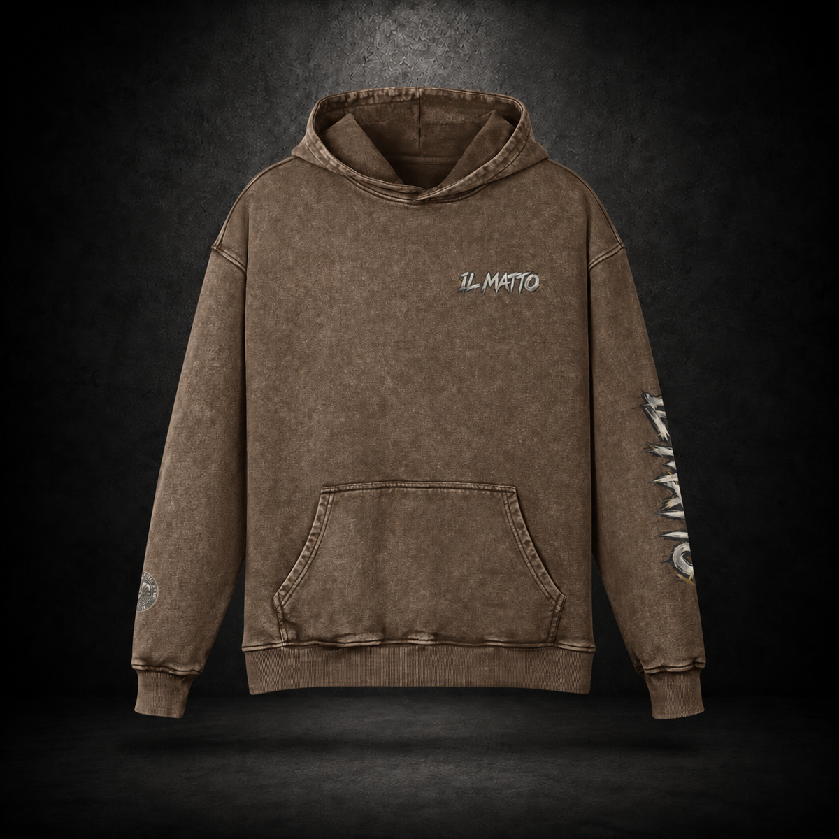 IL MATTO Premium Graffiti Faded Hoodie — brown front