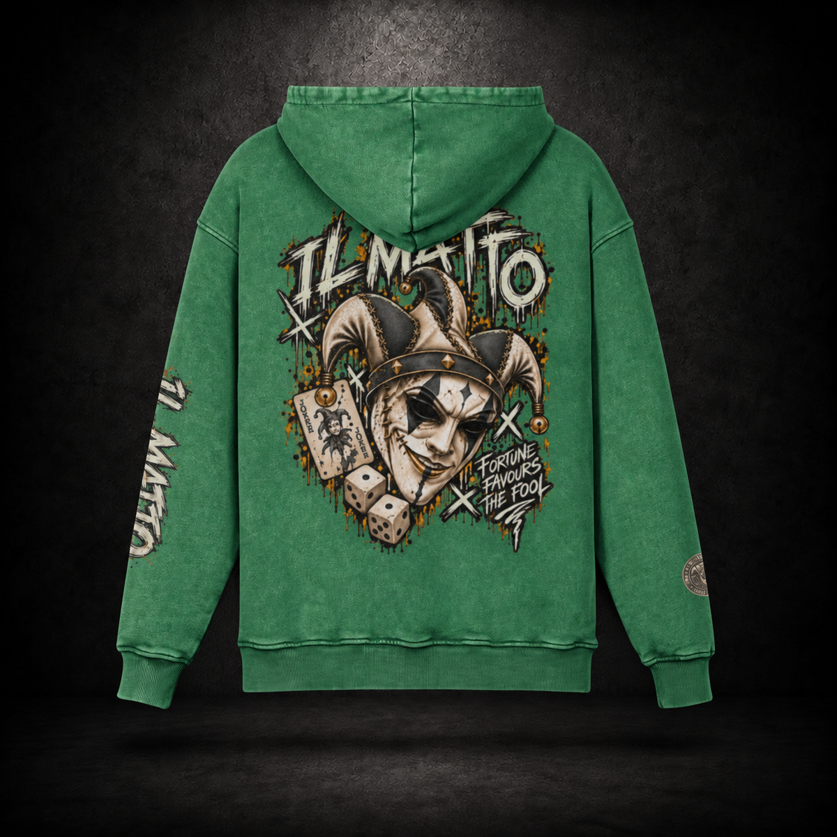 IL MATTO Premium Graffiti Faded Hoodie — cactus green back