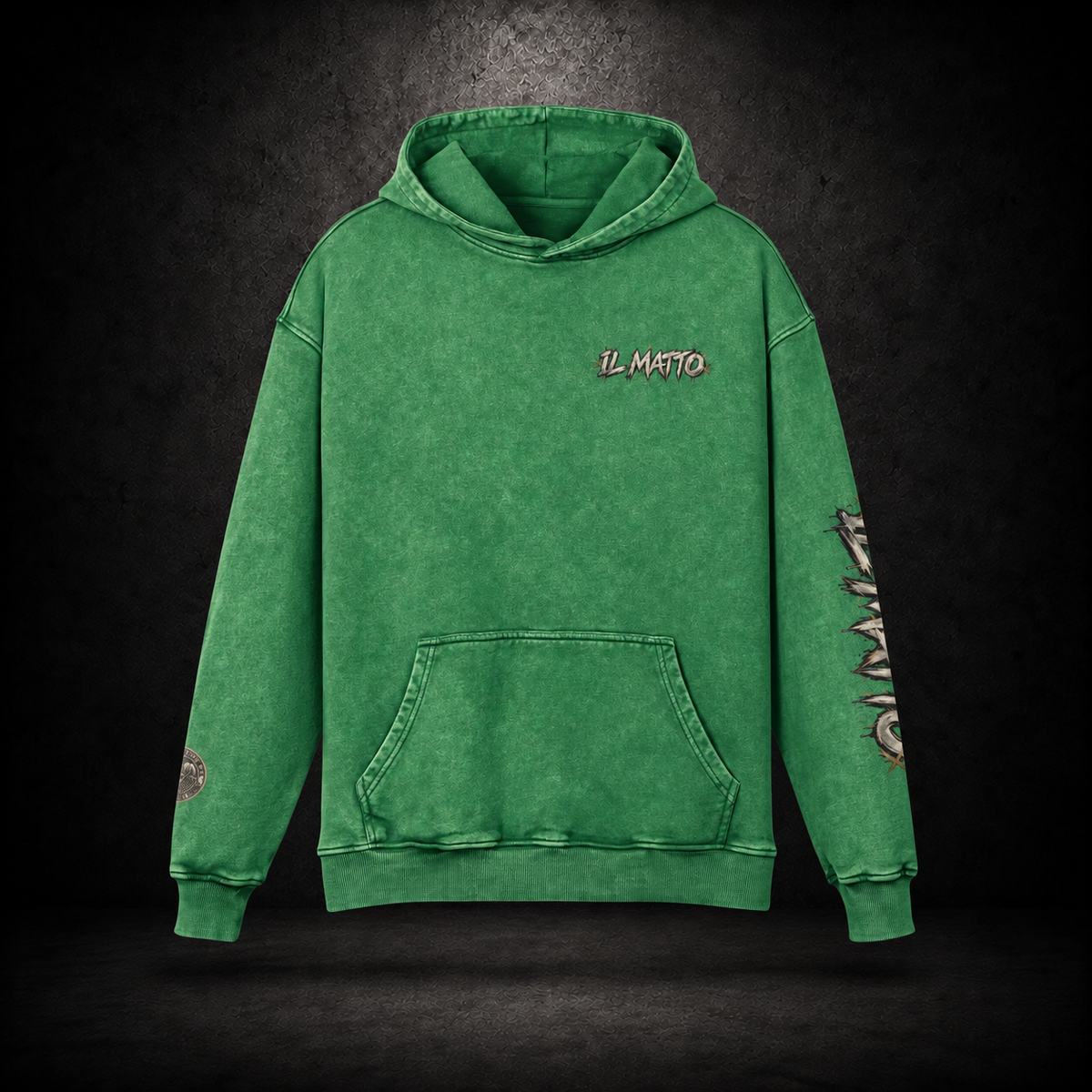 IL MATTO Premium Graffiti Faded Hoodie — cactus green front