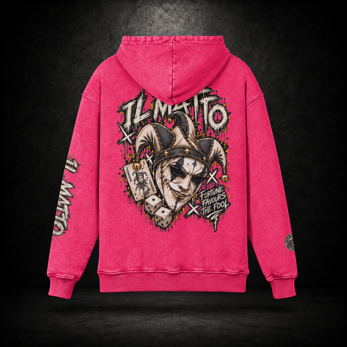 IL MATTO Premium Graffiti Faded Hoodie — dark pink back