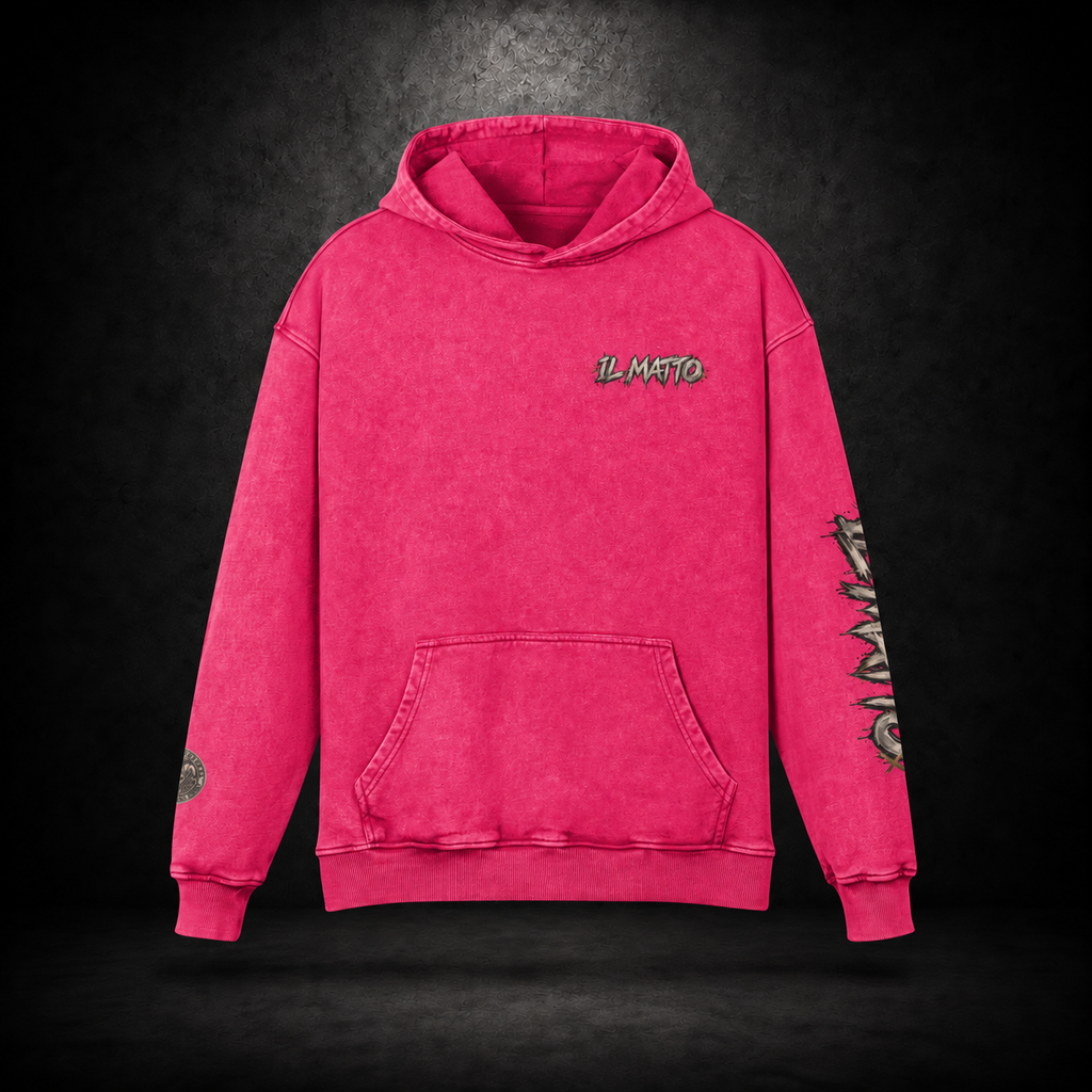 IL MATTO Premium Graffiti Faded Hoodie — dark pink front