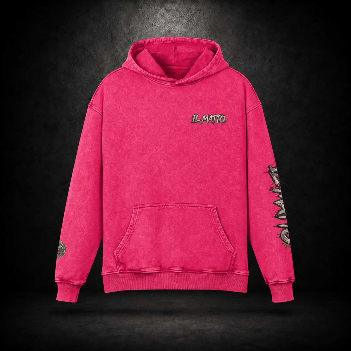 IL MATTO Premium Graffiti Faded Hoodie — dark pink front