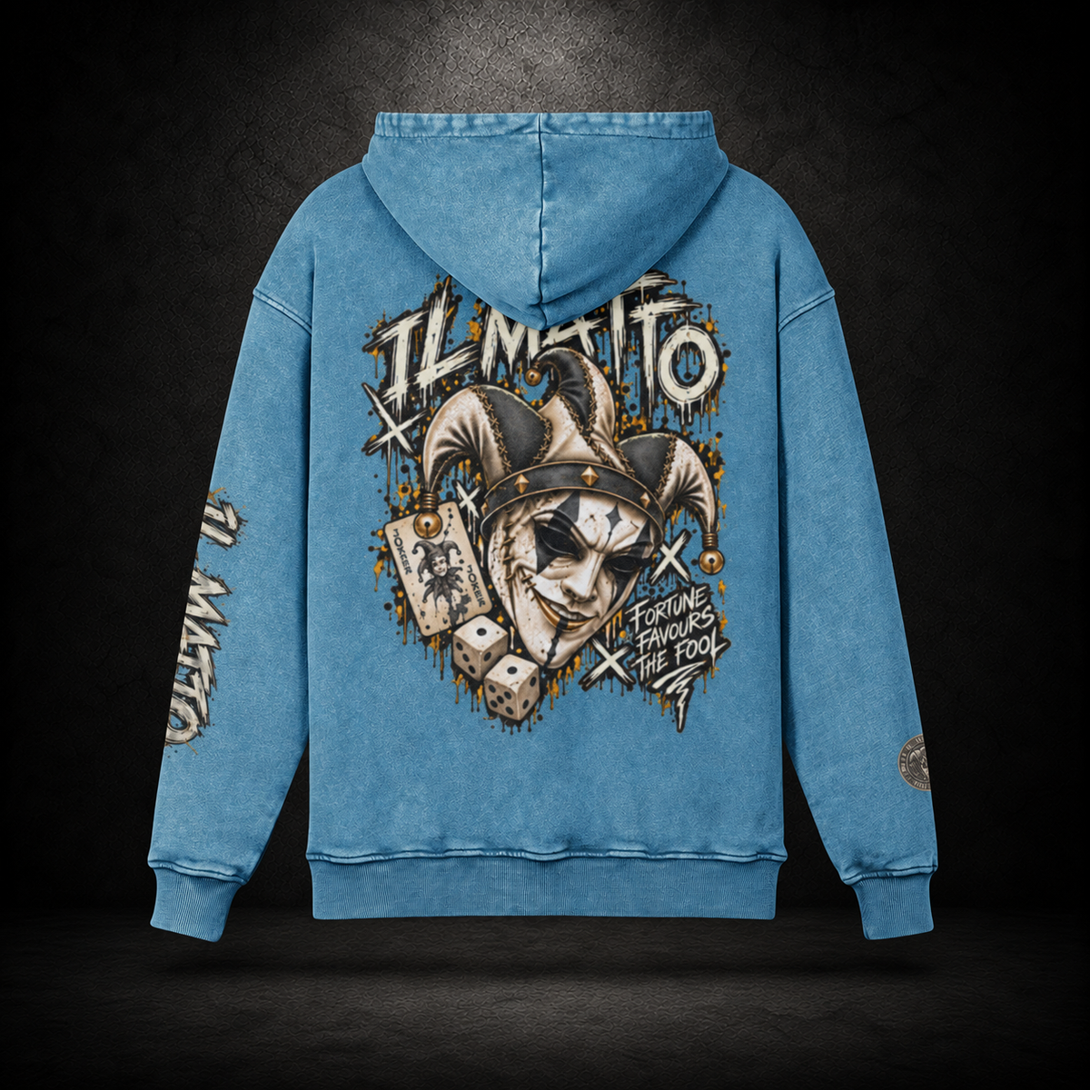 IL MATTO Premium Graffiti Faded Hoodie — shadow blue back