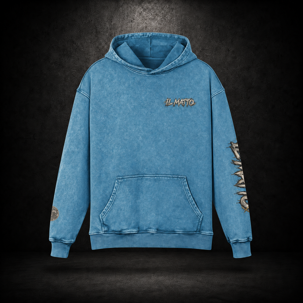IL MATTO Premium Graffiti Faded Hoodie — shadow blue front