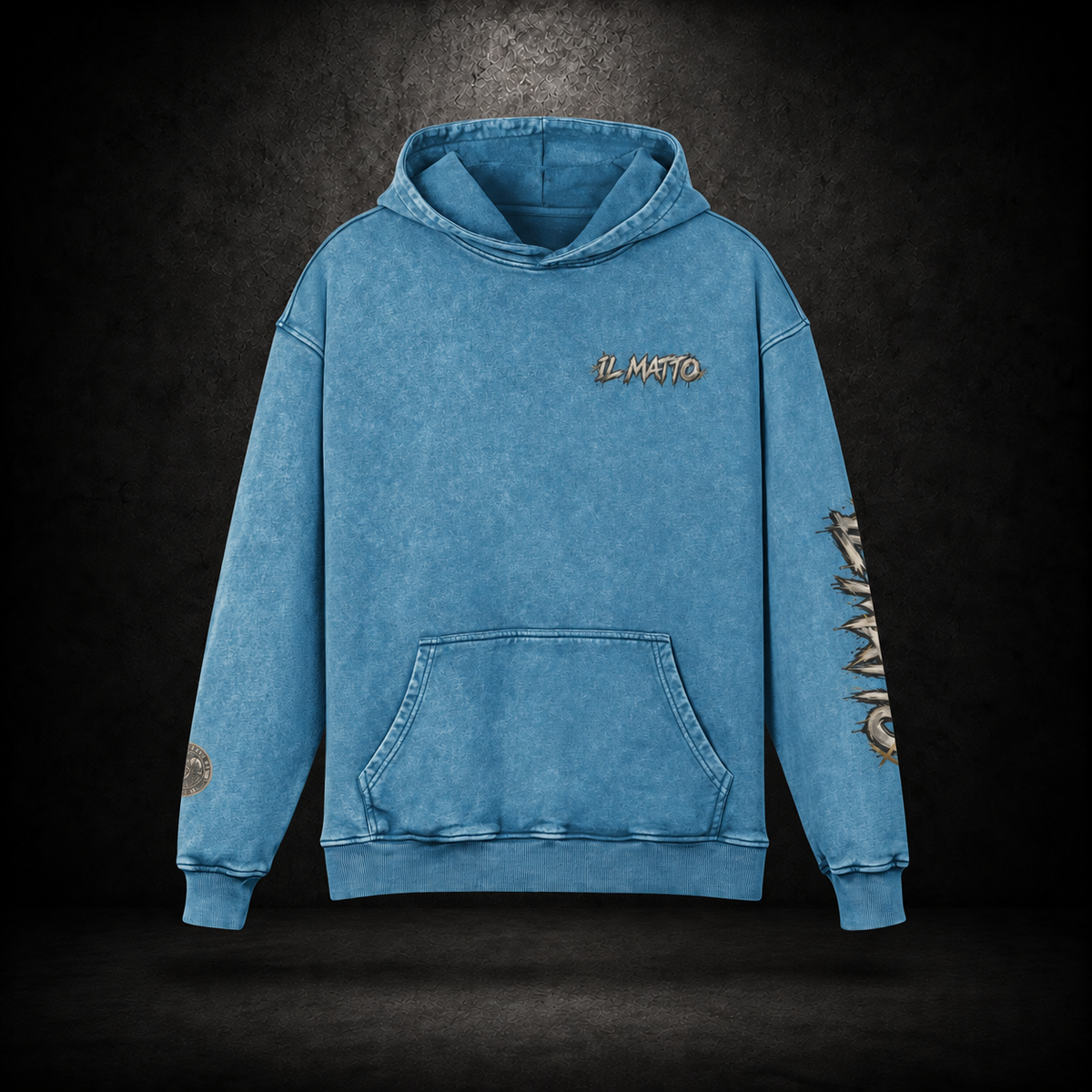 IL MATTO Premium Graffiti Faded Hoodie — shadow blue front