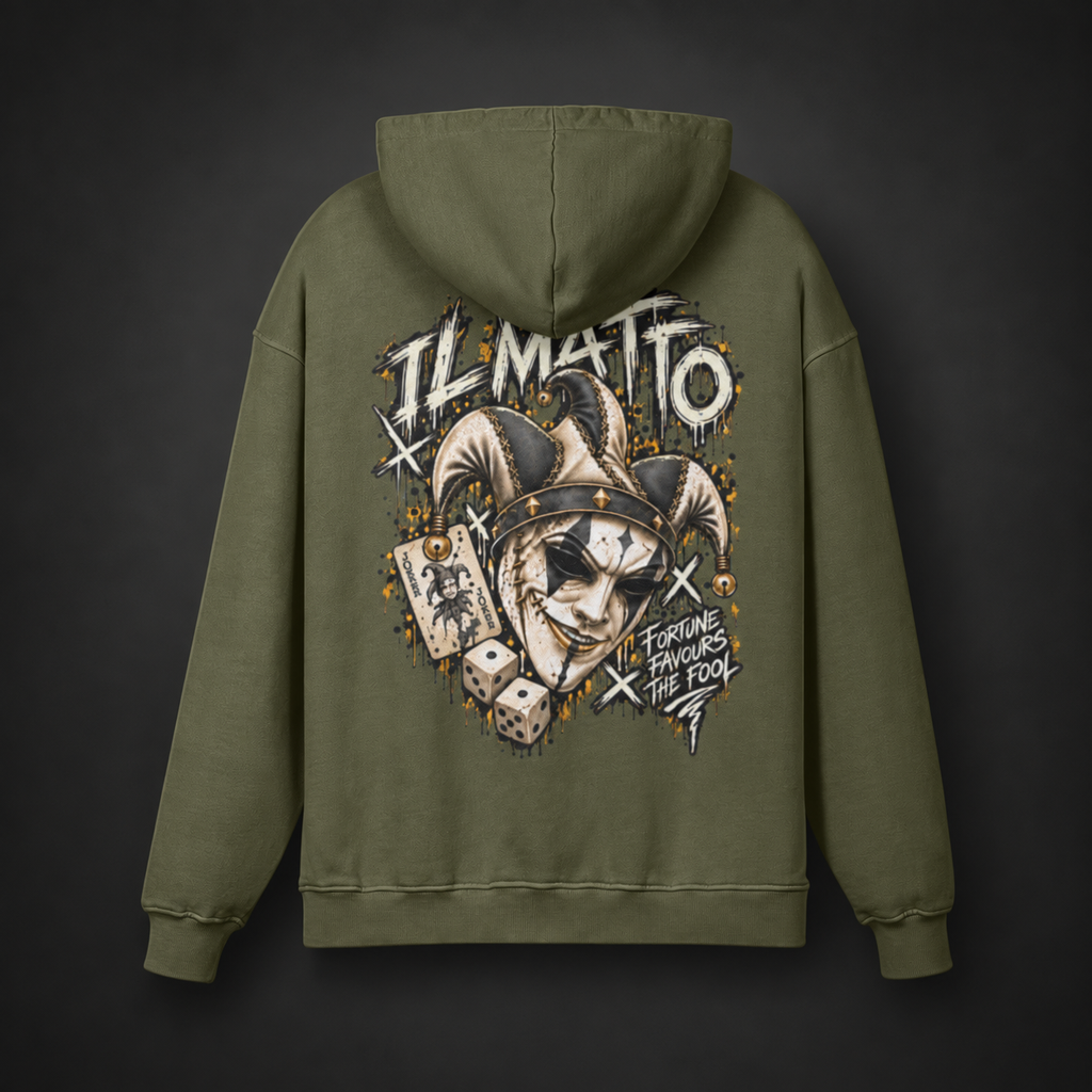 IL MATTO Premium Graffiti Hoodie in olive green — back view