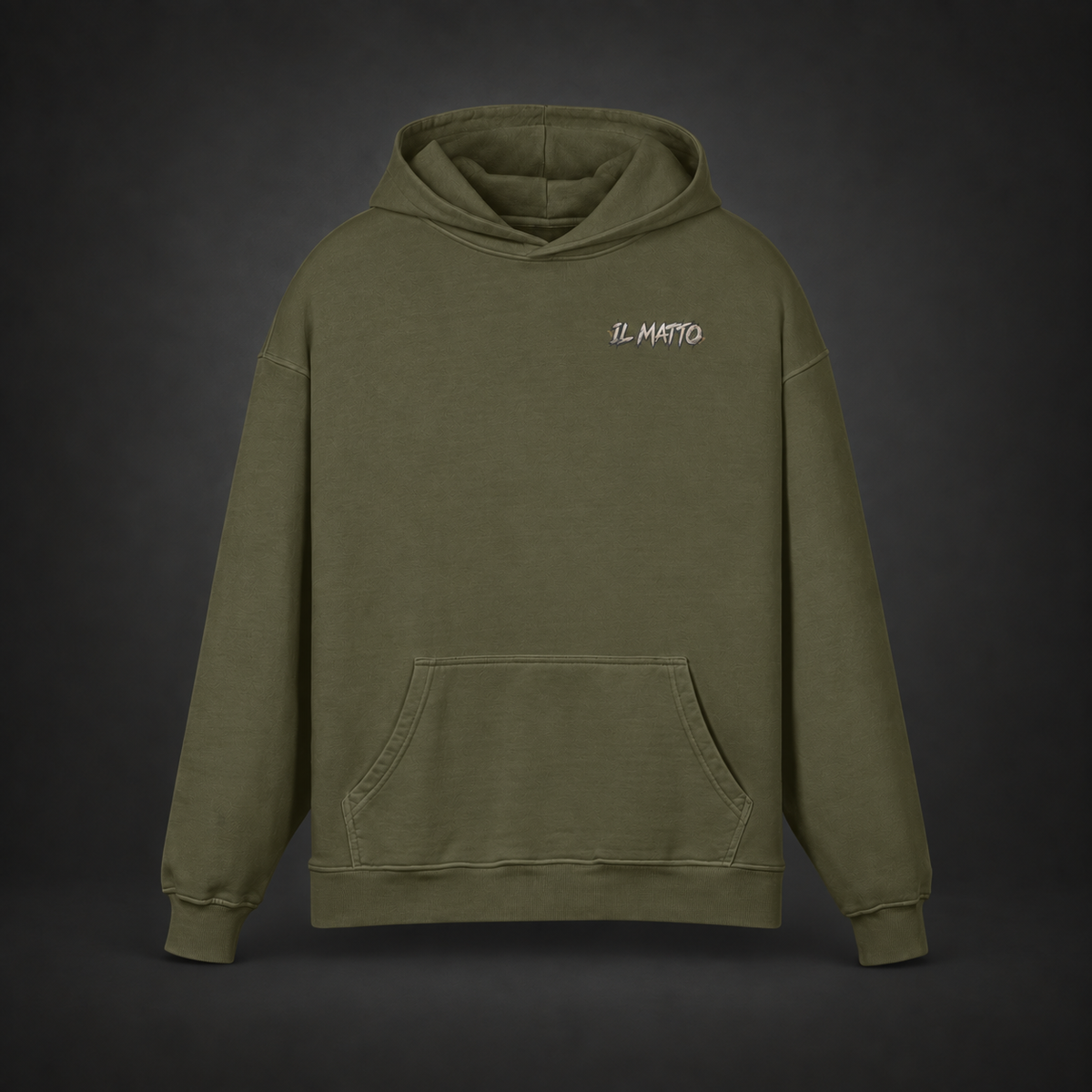 IL MATTO Premium Graffiti Hoodie in olive green — front view