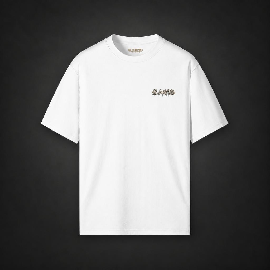 IL MATTO Premium Graffiti Tee — White front with graffiti chest wordmark