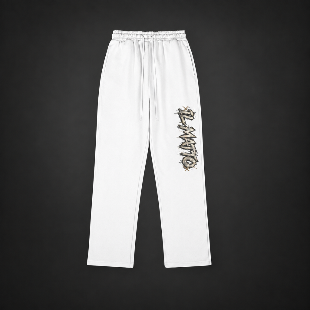 IL MATTO Premium Sweatpants — White — front on charcoal studio background