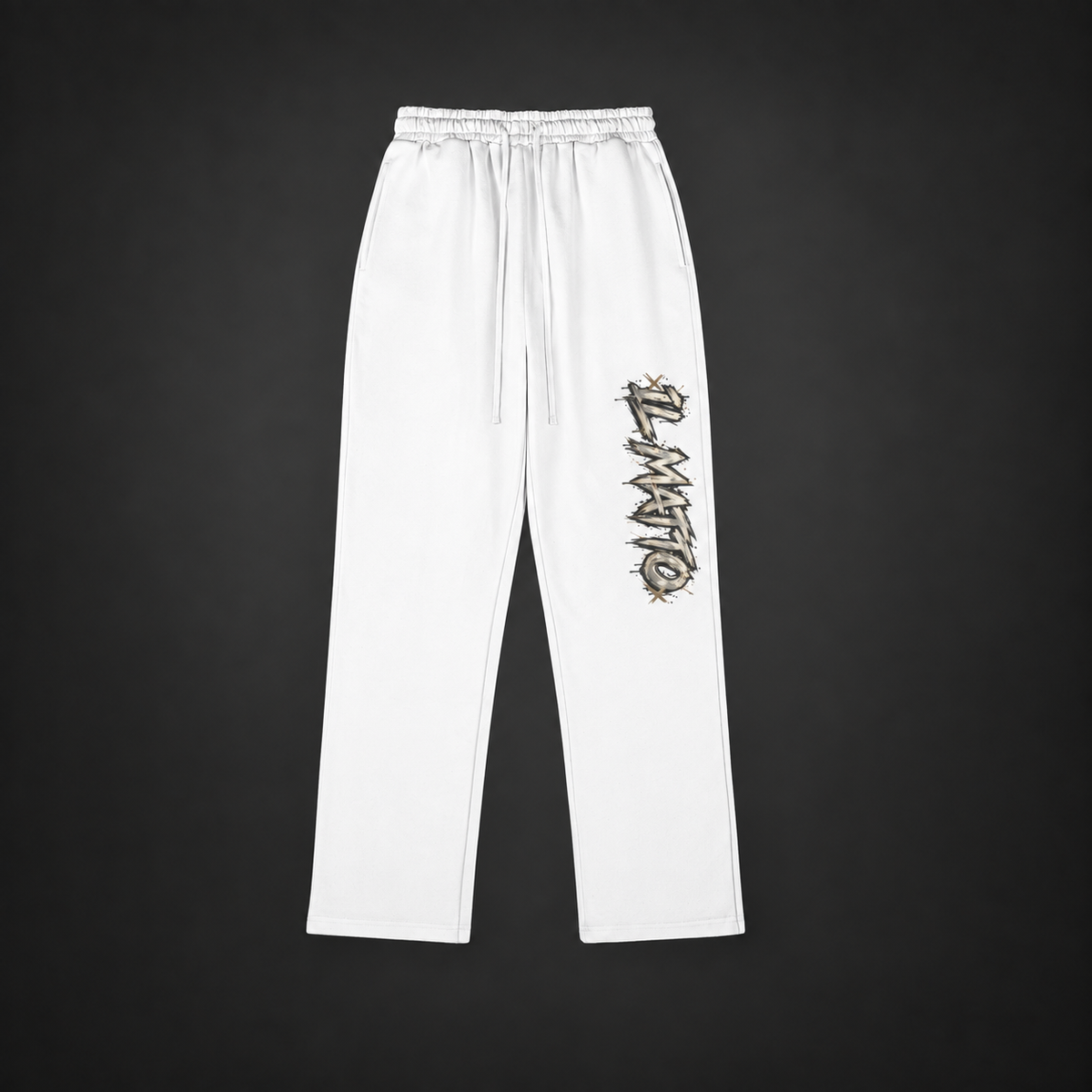 IL MATTO Premium Sweatpants — White — front on charcoal studio background