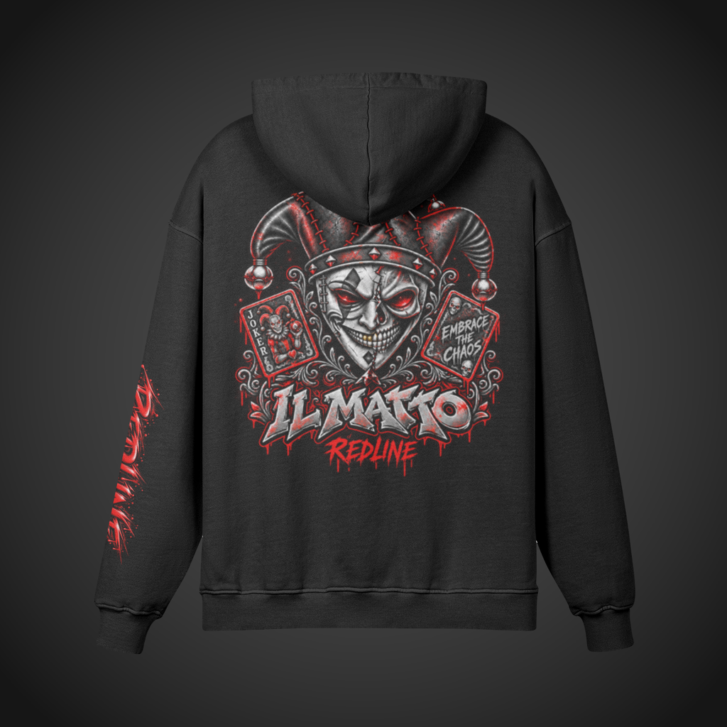 IL MATTO Signature REDLINE hoodie — back supplier mockup on charcoal background