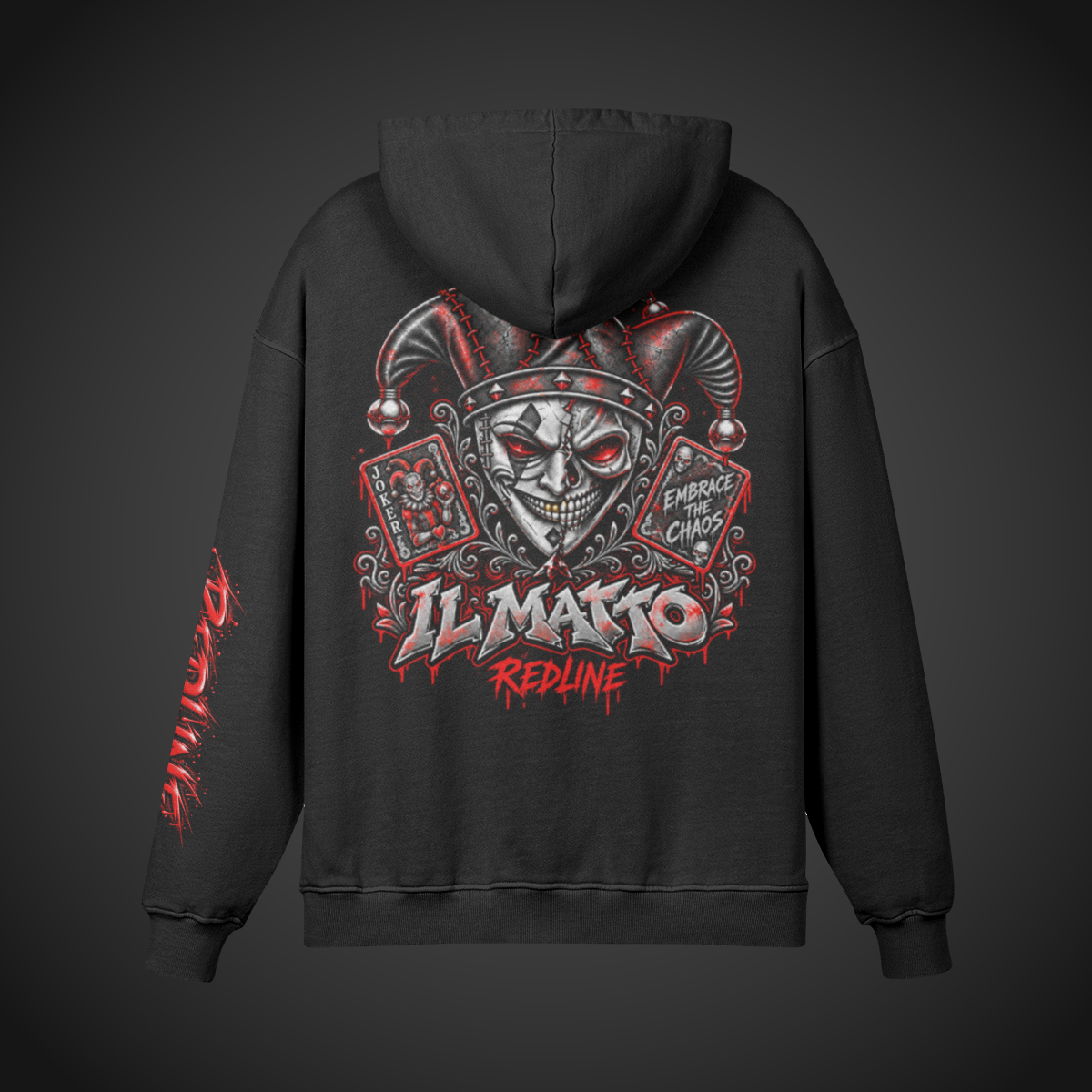 IL MATTO Signature REDLINE hoodie — back supplier mockup on charcoal background