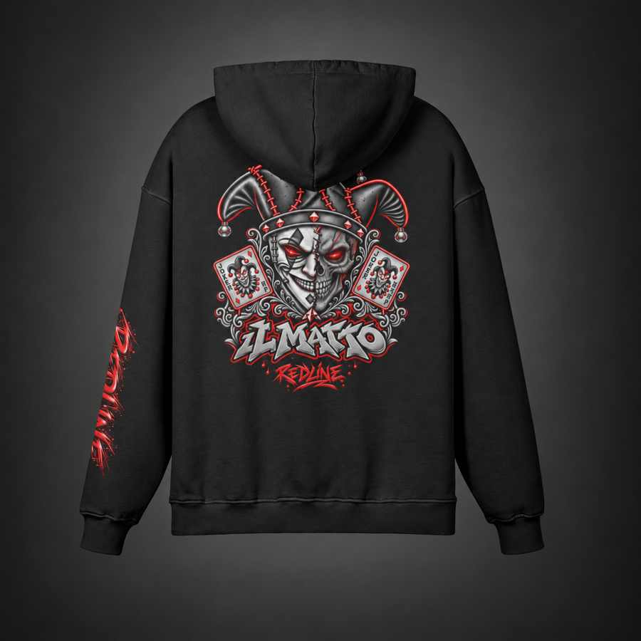 IL MATTO Signature Hoodie — REDLINE — IL MATTO Signature REDLINE hoodie — back studio view