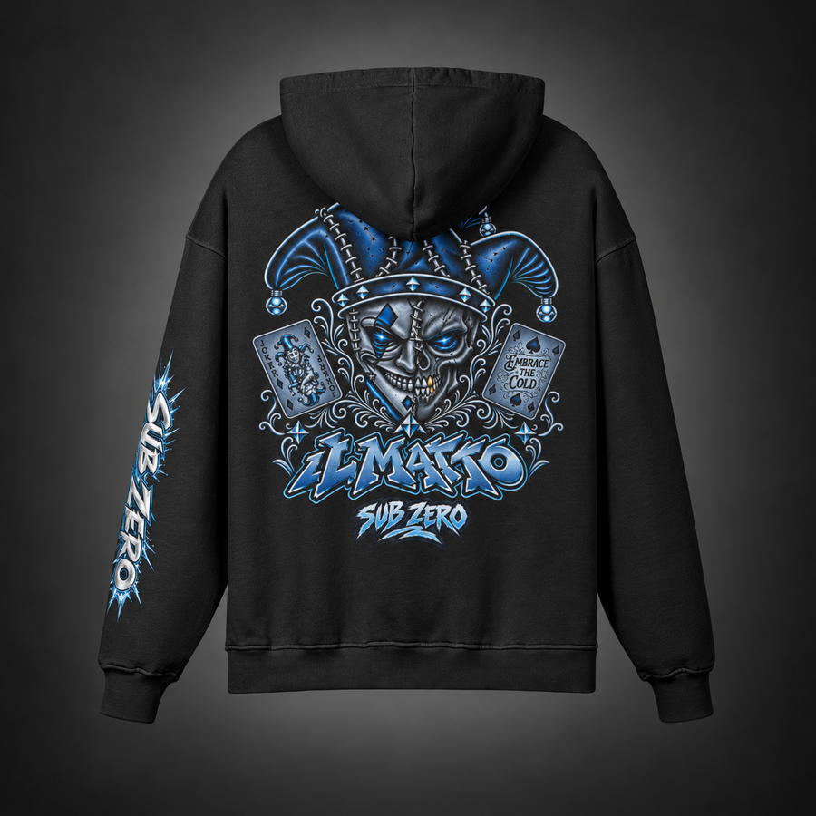 IL MATTO Signature Hoodie — SUB ZERO — IL MATTO Signature SUB ZERO hoodie, back studio view on charcoal background