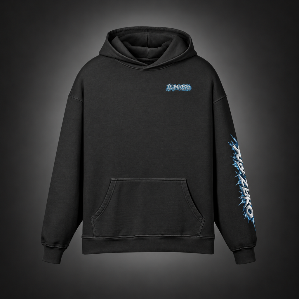 IL MATTO Signature SUB ZERO hoodie, front studio view on charcoal background