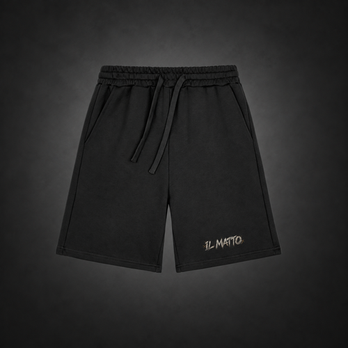 IL MATTO Graffiti Sweat Shorts — black — front view