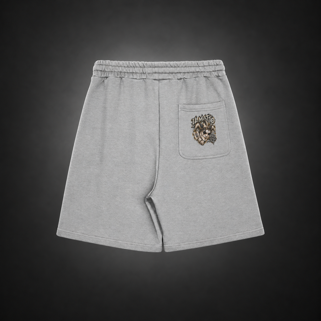 IL MATTO Graffiti Sweat Shorts — heather grey — back view