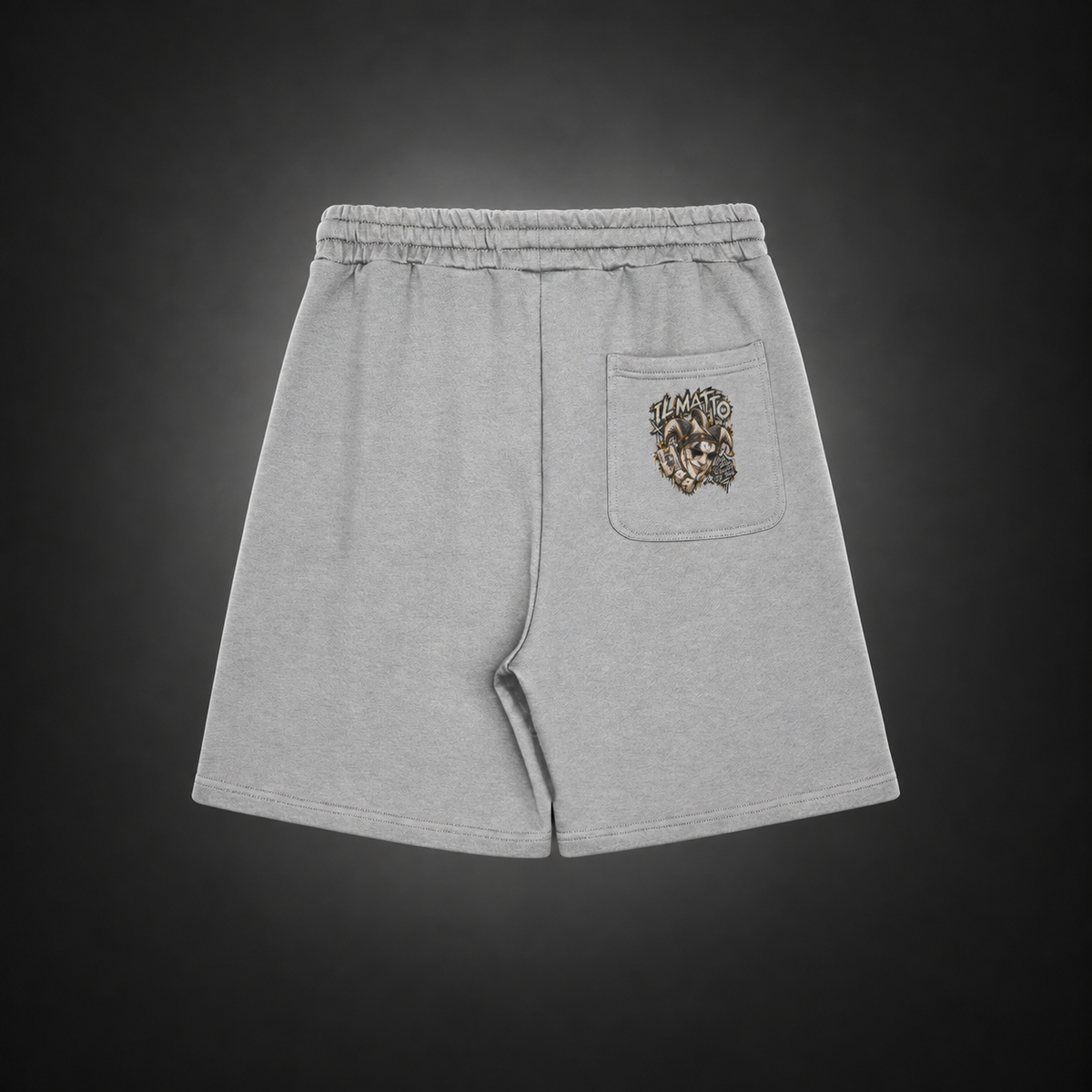 IL MATTO Graffiti Sweat Shorts — heather grey — back view