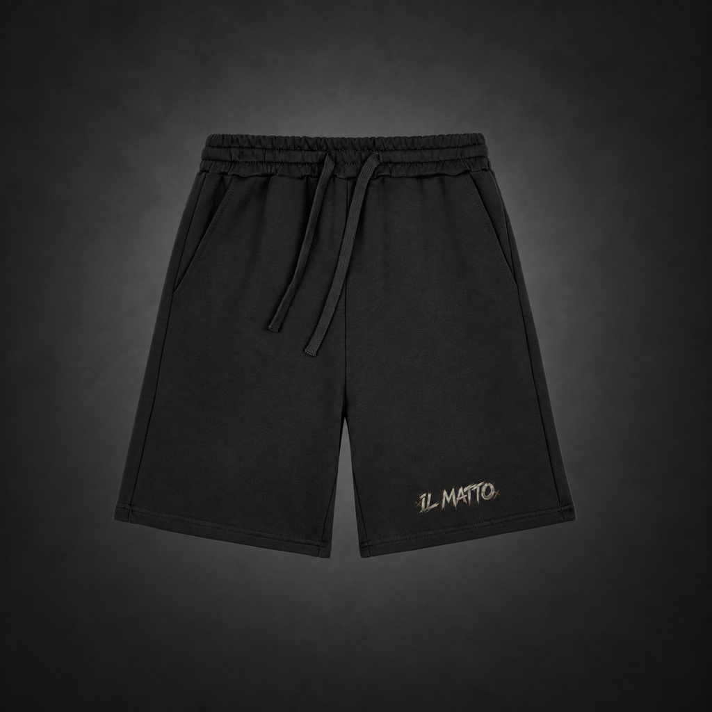 IL MATTO Graffiti Sweat Shorts — black — front view