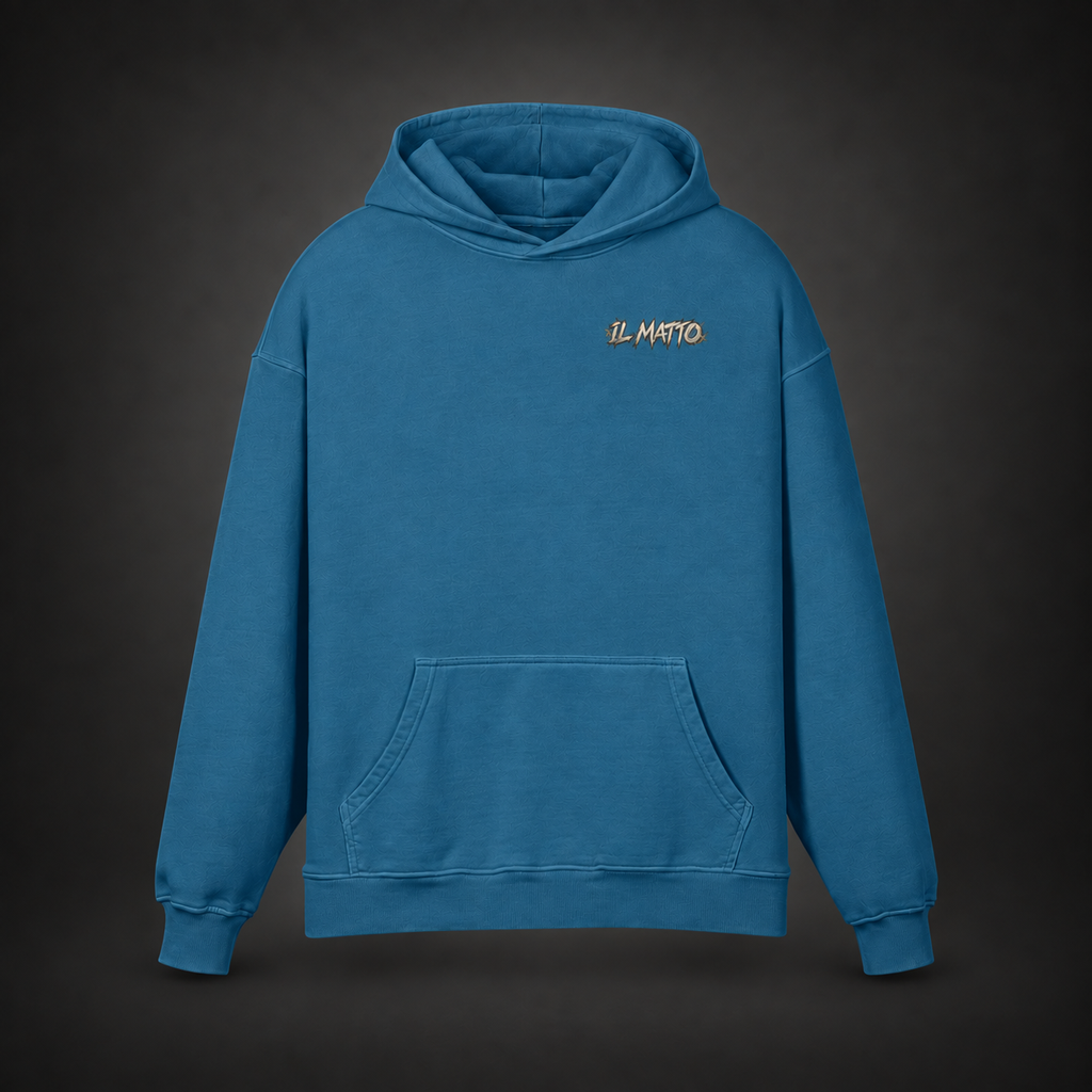 IL MATTO Premium Graffiti Hoodie — kashmir blue front on charcoal studio background