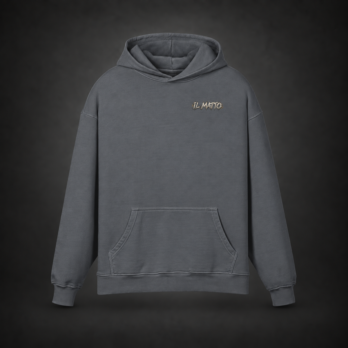 IL MATTO Premium Graffiti Hoodie — carbon gray front on charcoal studio background