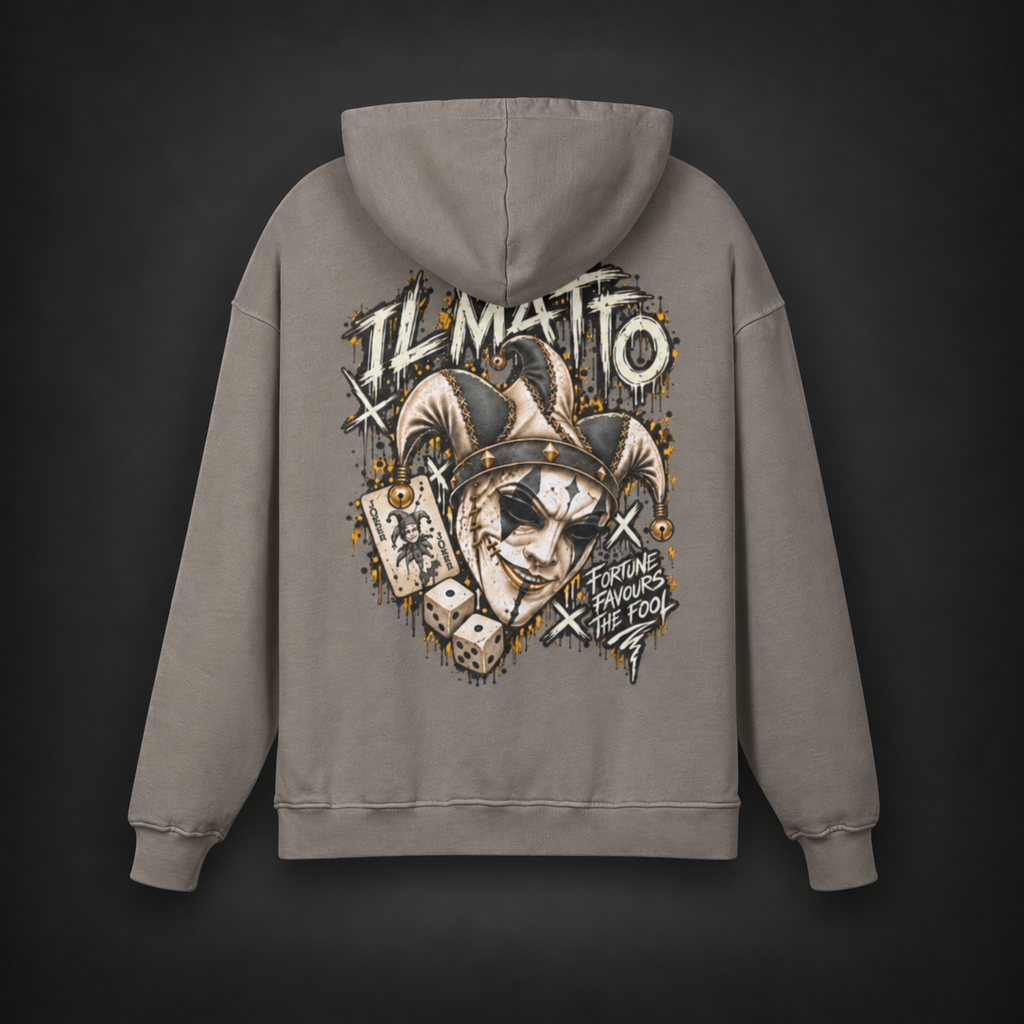 IL MATTO Premium Graffiti Hoodie — friar gray back on charcoal studio background
