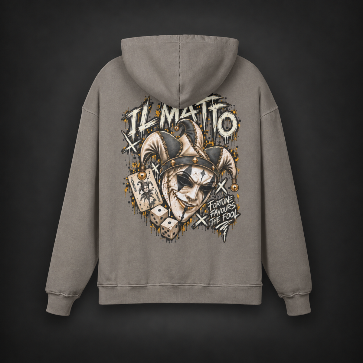 IL MATTO Premium Graffiti Hoodie — friar gray back on charcoal studio background