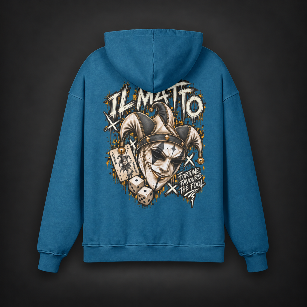 IL MATTO Premium Graffiti Hoodie — kashmir blue back on charcoal studio background